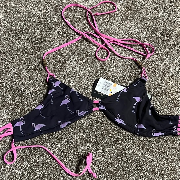 Real Hot Flamingo Shirred Bikini Top